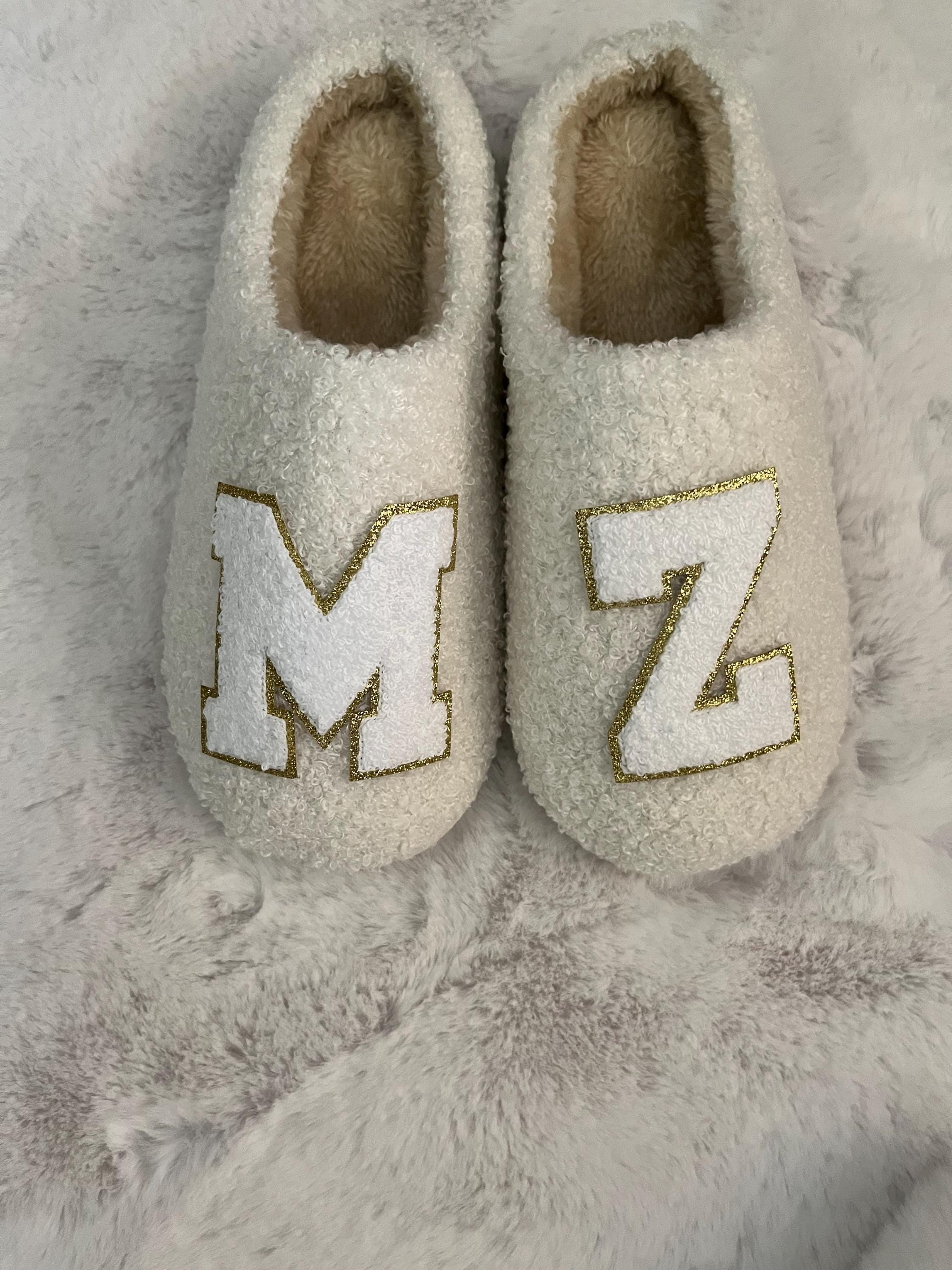 Personalized Fuzzy Slippers: Chenille Initial Gift