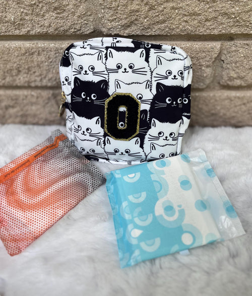 Cat Print Period Pouch: Personalized Initialed Hygiene Bag