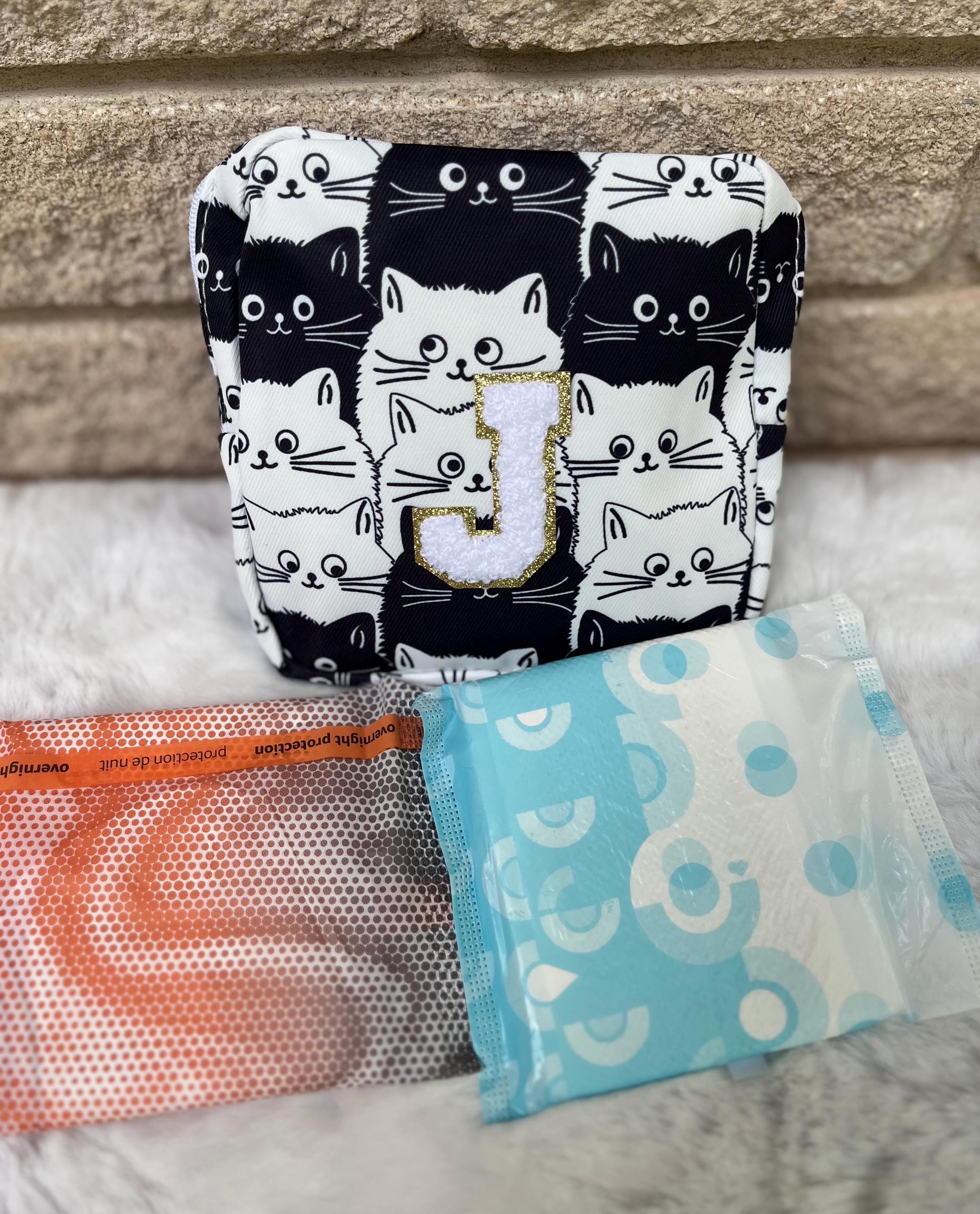 Cat Print Period Pouch: Personalized Initialed Hygiene Bag