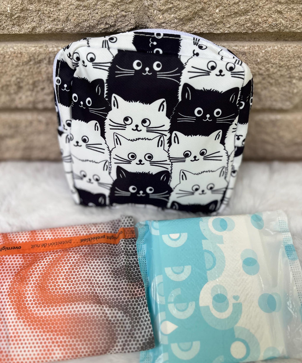 Cat Print Period Pouch: Personalized Initialed Hygiene Bag
