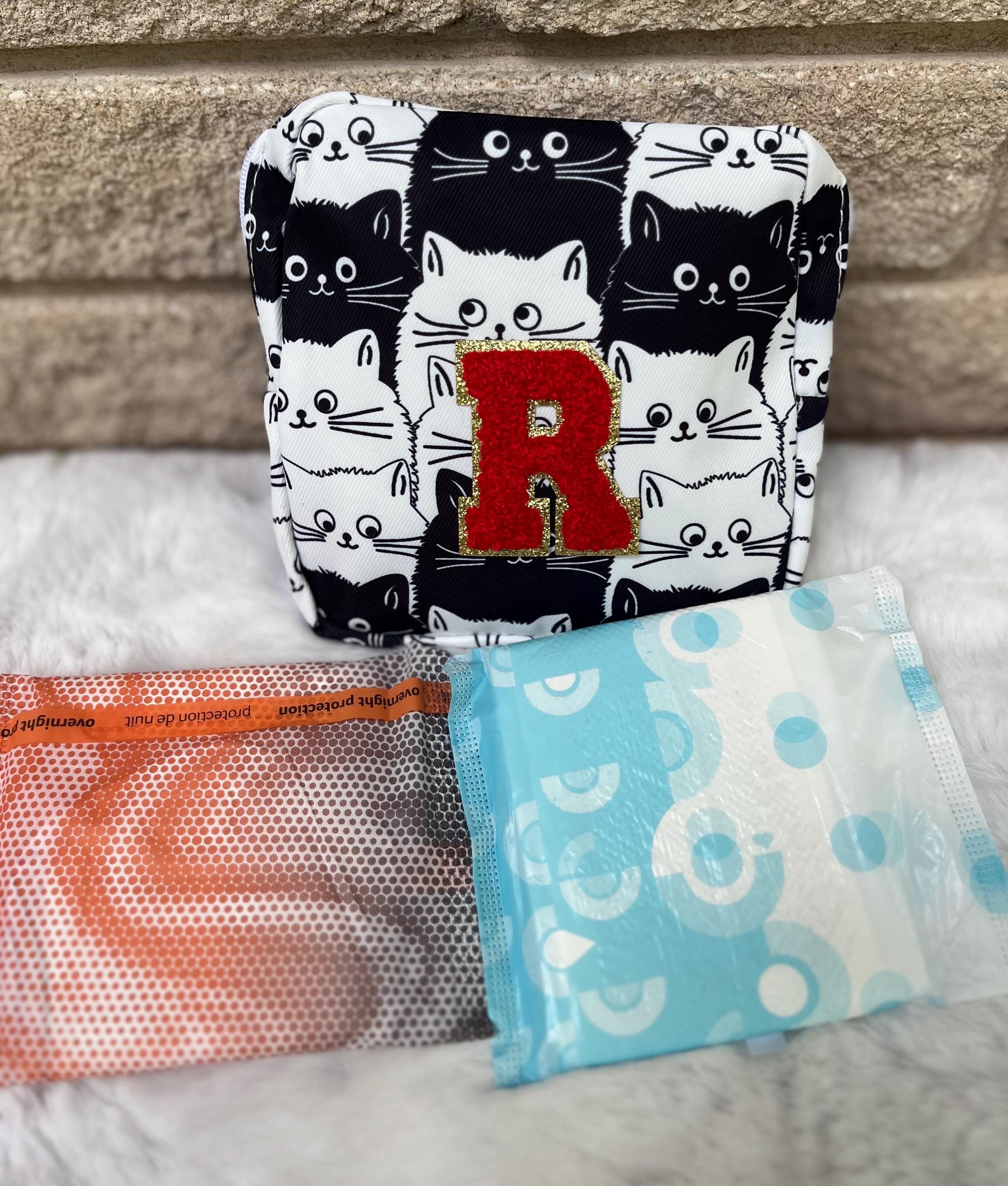 Cat Print Period Pouch: Personalized Initialed Hygiene Bag