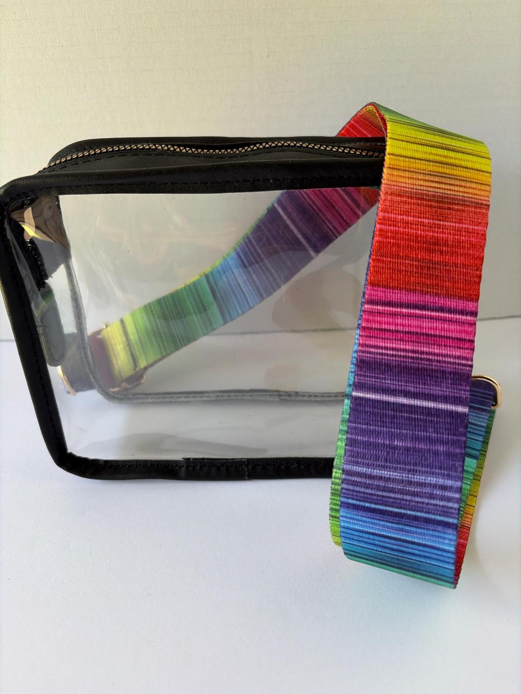 Clear Stadium Bag with Rainbow Strap | Stadium Approved Crossbody Bag | Clear Concert Purse | Game Day Bag | Adjustable Strap