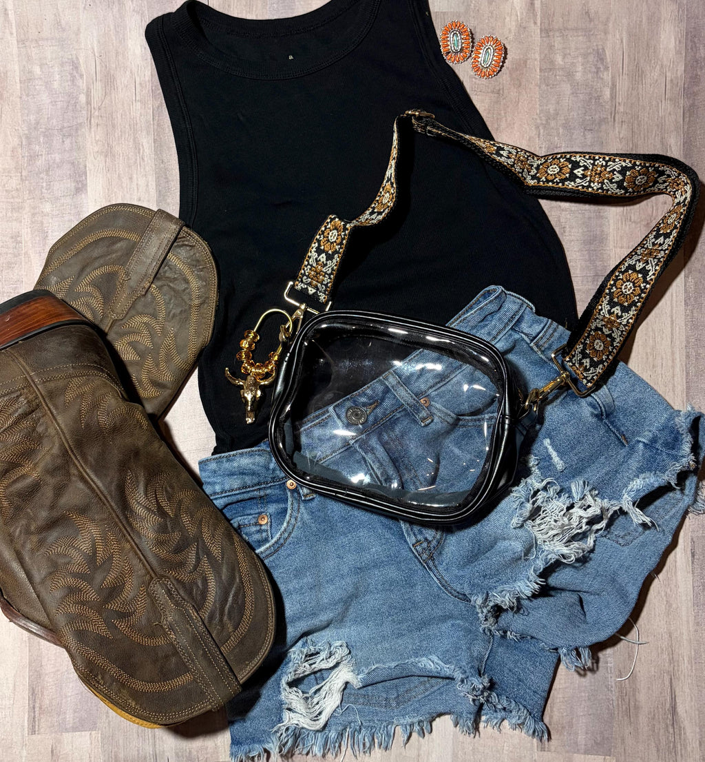 Clear Stadium Bag Crossbody | Game Day Concert Festival Clear Purse | Stadium Approved Clear Vinyl Security Bag | Cute Outfit