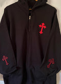 Cross Zip Up Hoodie: Black Cotton Blend Sweatshirt