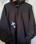 Cross Zip Up Hoodie: Black Cotton Blend Sweatshirt