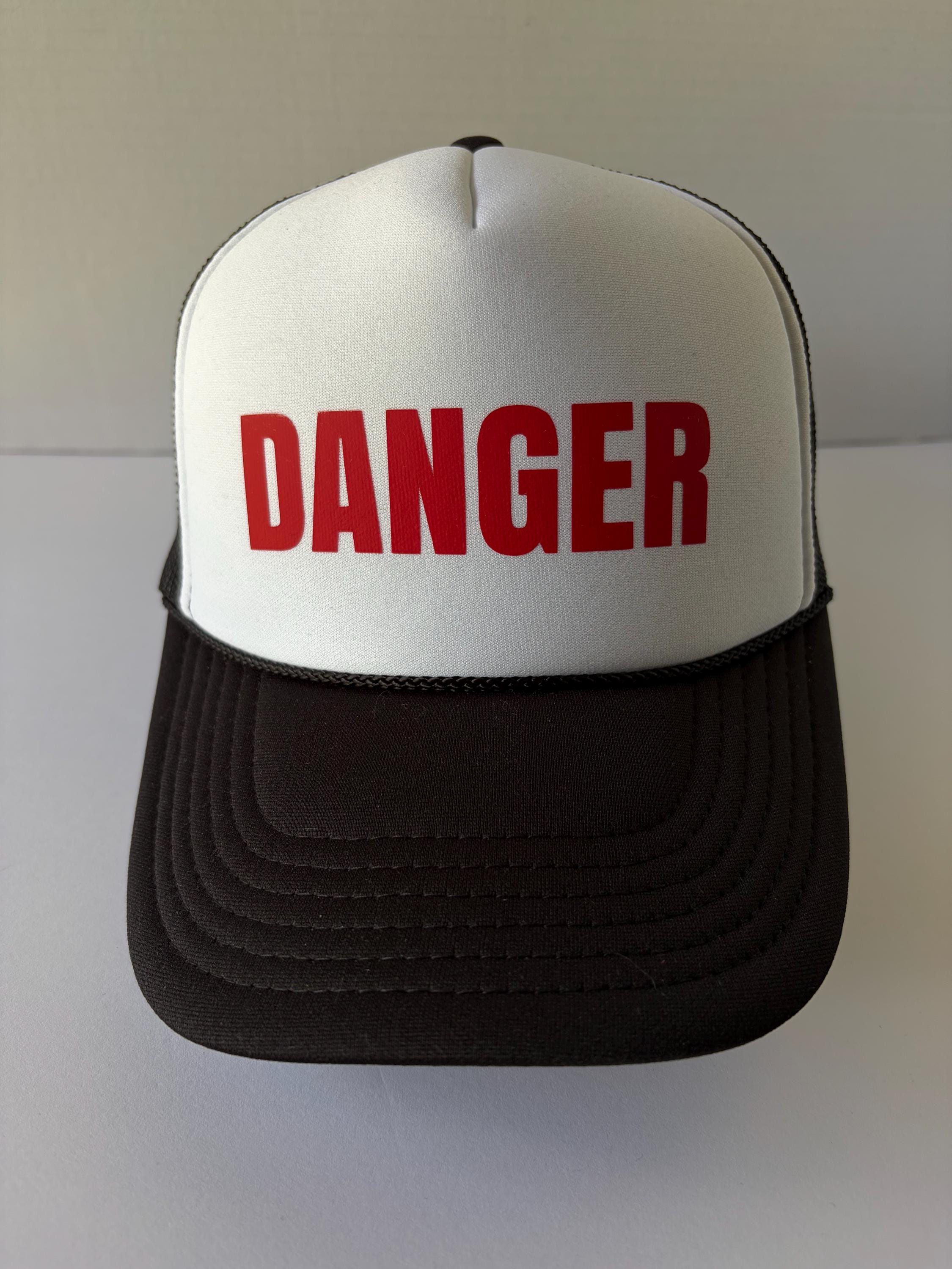 Danger Trucker Hat | Funny Statement Hat | Black & White Mesh Cap | Unisex Graphic Hat | Bold Red Letter Hat | Gift for Him o