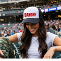 Danger Trucker Hat | Funny Statement Hat | Black & White Mesh Cap | Unisex Graphic Hat | Bold Red Letter Hat | Gift for Him o