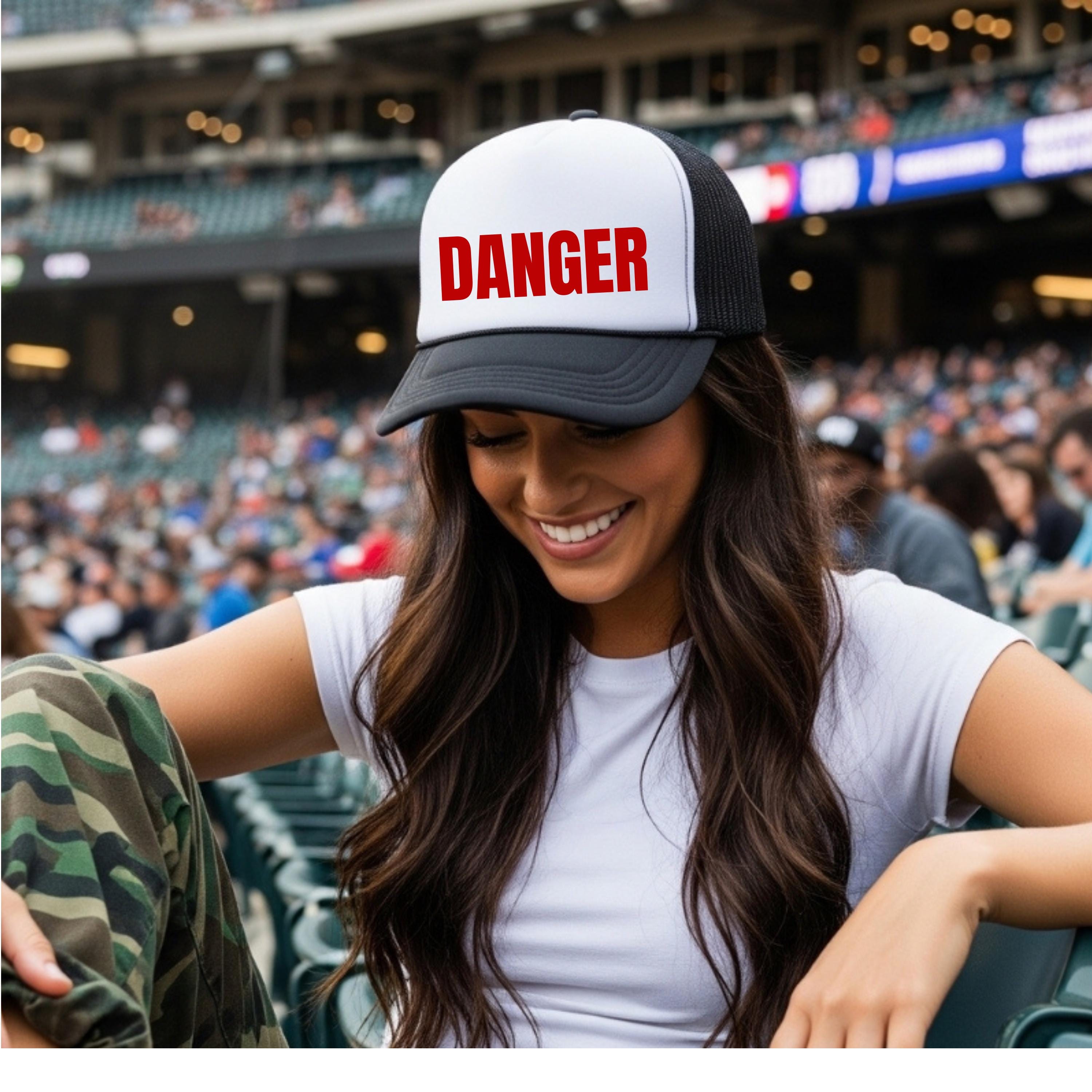 Danger Trucker Hat | Funny Statement Hat | Black & White Mesh Cap | Unisex Graphic Hat | Bold Red Letter Hat | Gift for Him o